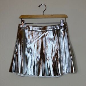 CREWCUTS Girls Pleated Pull-On Metallic Silver Mini Skirt